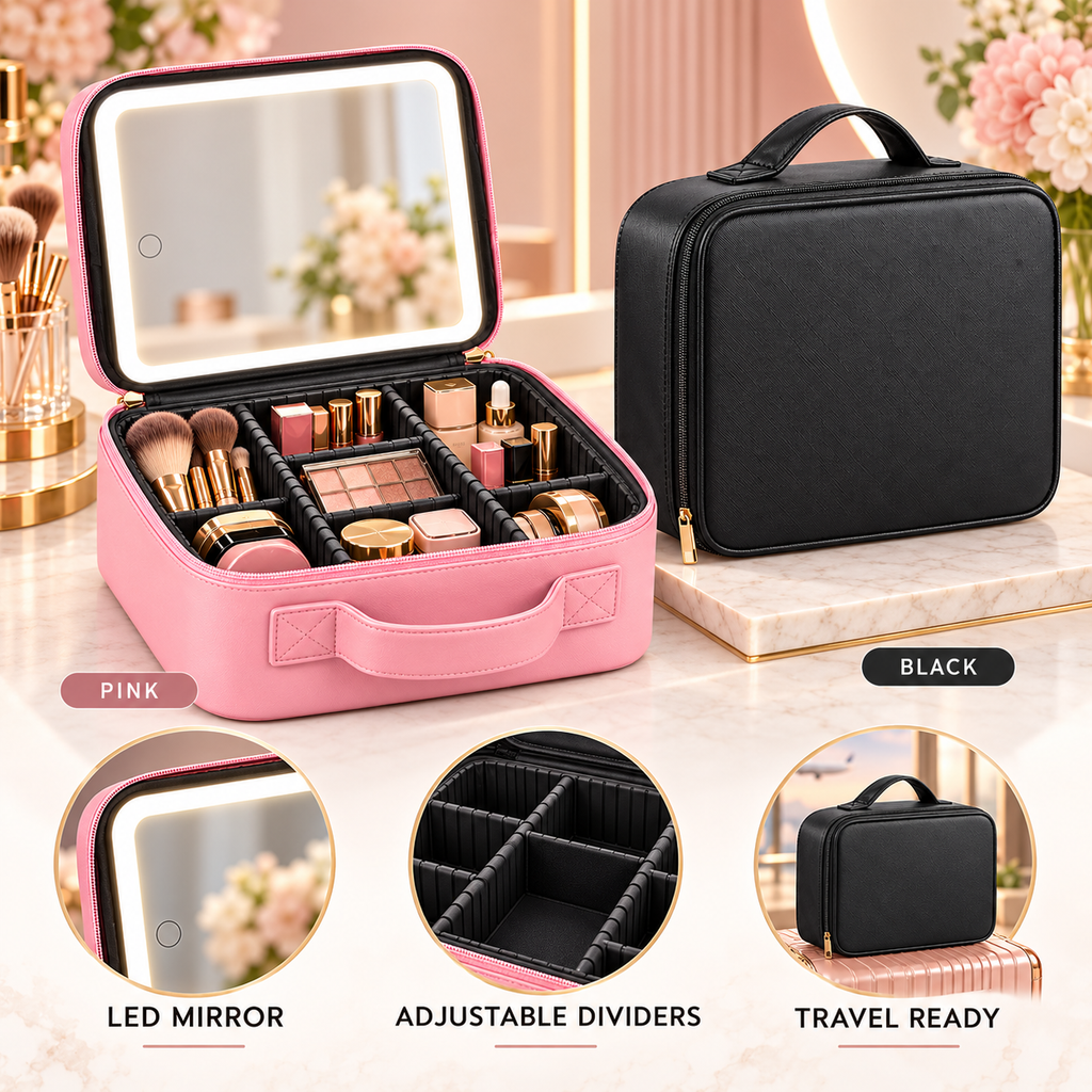 LED Mirror Makeup Case – Portable Travel Vanity