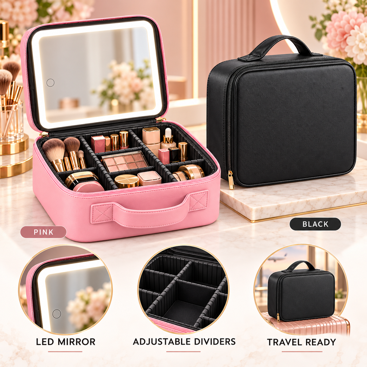 LED Mirror Makeup Case – Portable Travel Vanity