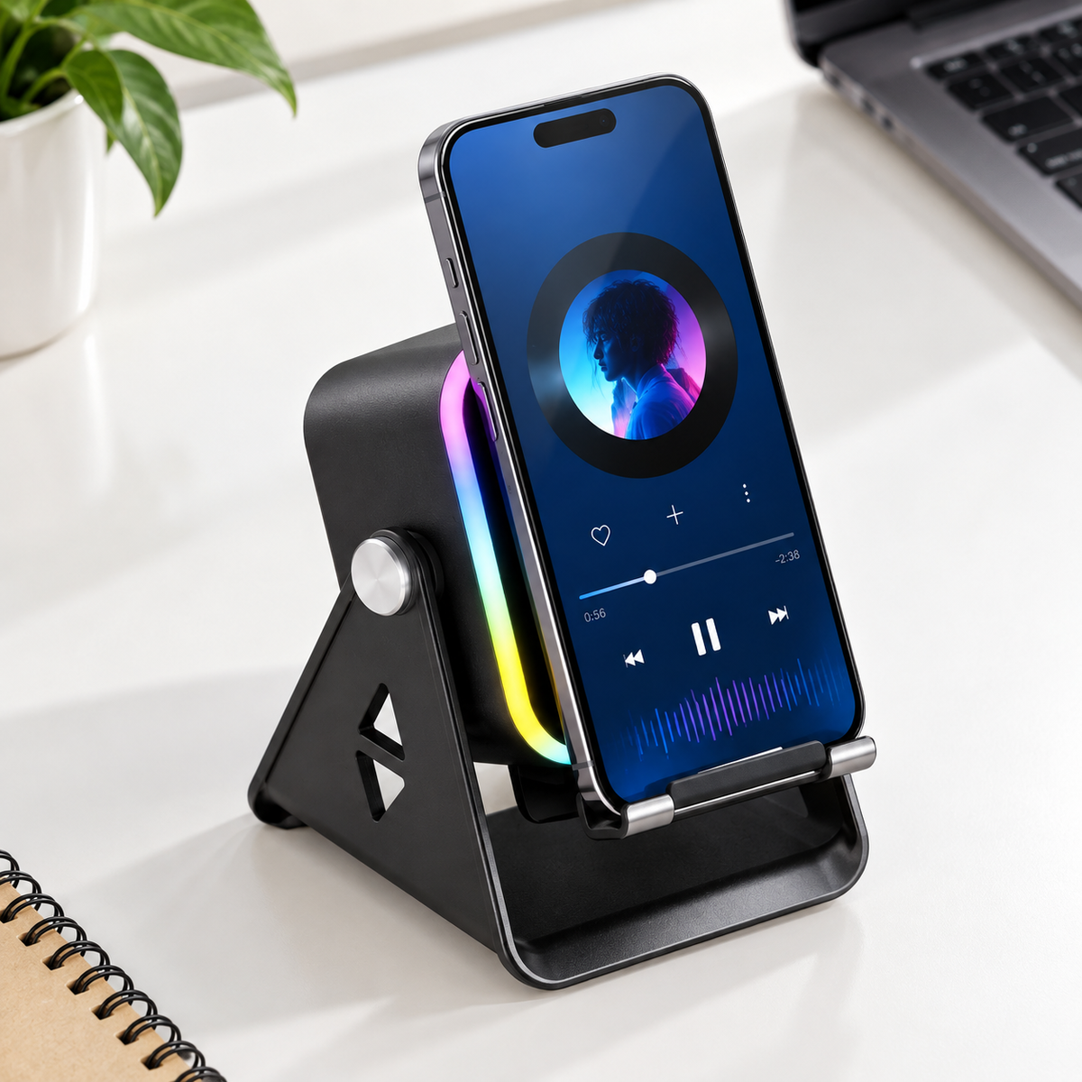 2-in-1 Bluetooth Speaker & Phone Stand with RGB Light