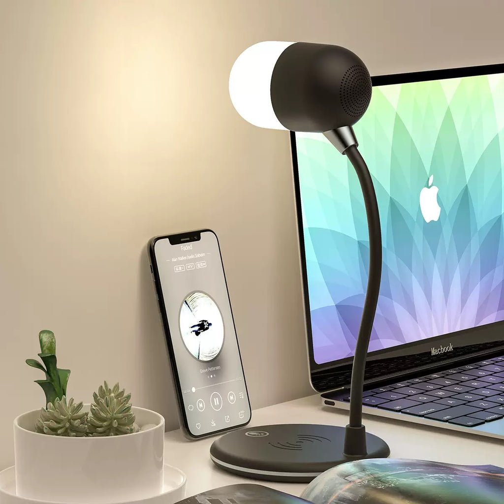 3-in-1 LED Desk Lamp with Bluetooth Speaker & Wireless Charger