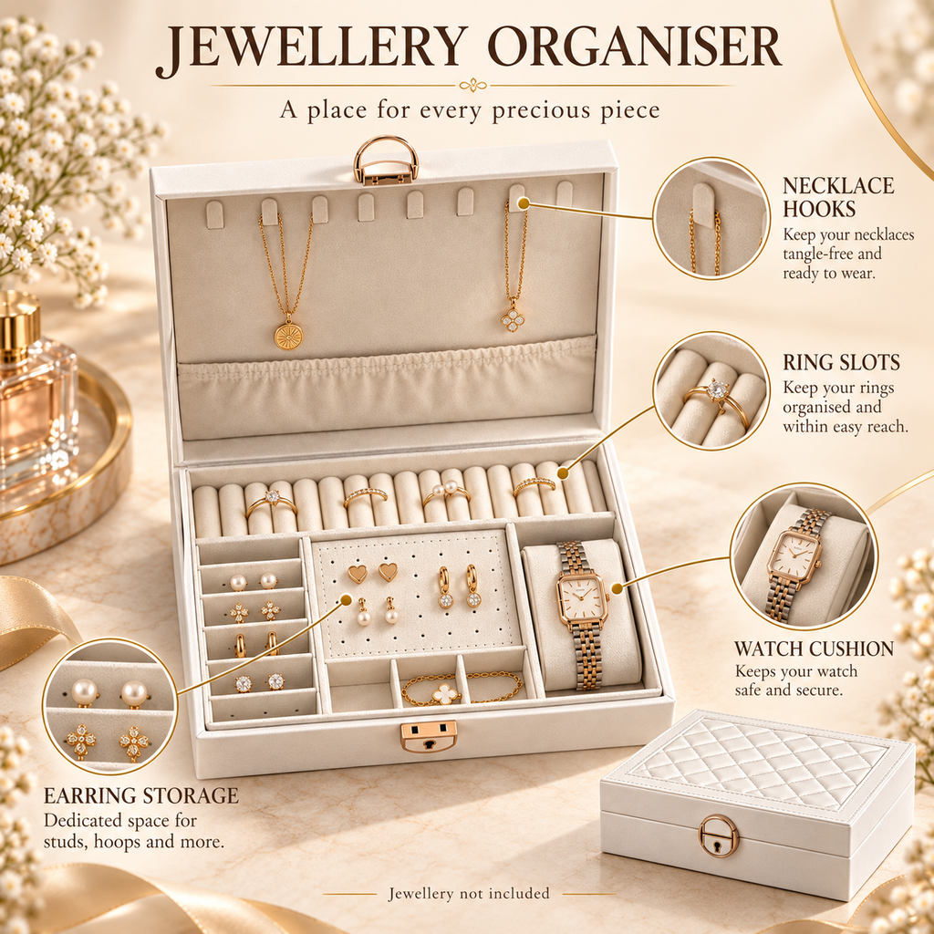 Luxury Jewellery Storage Box with Lock – White