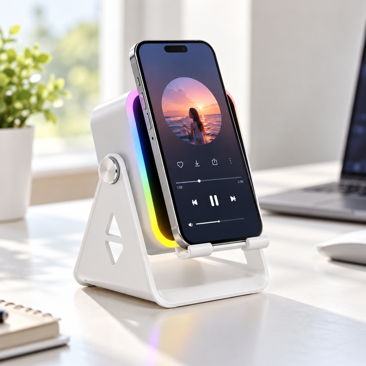 2-in-1 Bluetooth Speaker & Phone Stand with RGB Light