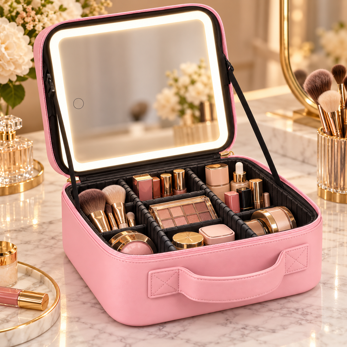 LED Mirror Makeup Case – Portable Travel Vanity