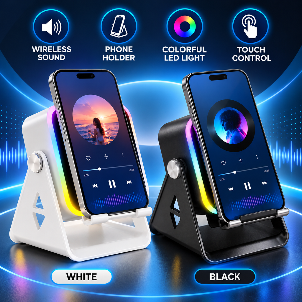 2-in-1 Bluetooth Speaker & Phone Stand with RGB Light