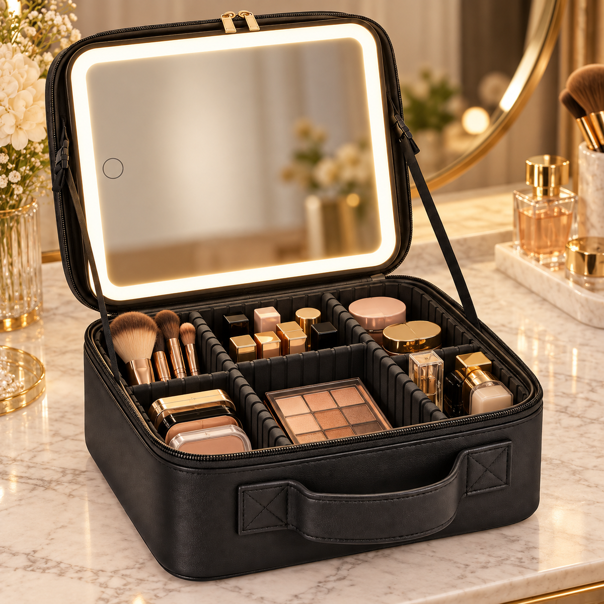 LED Mirror Makeup Case – Portable Travel Vanity
