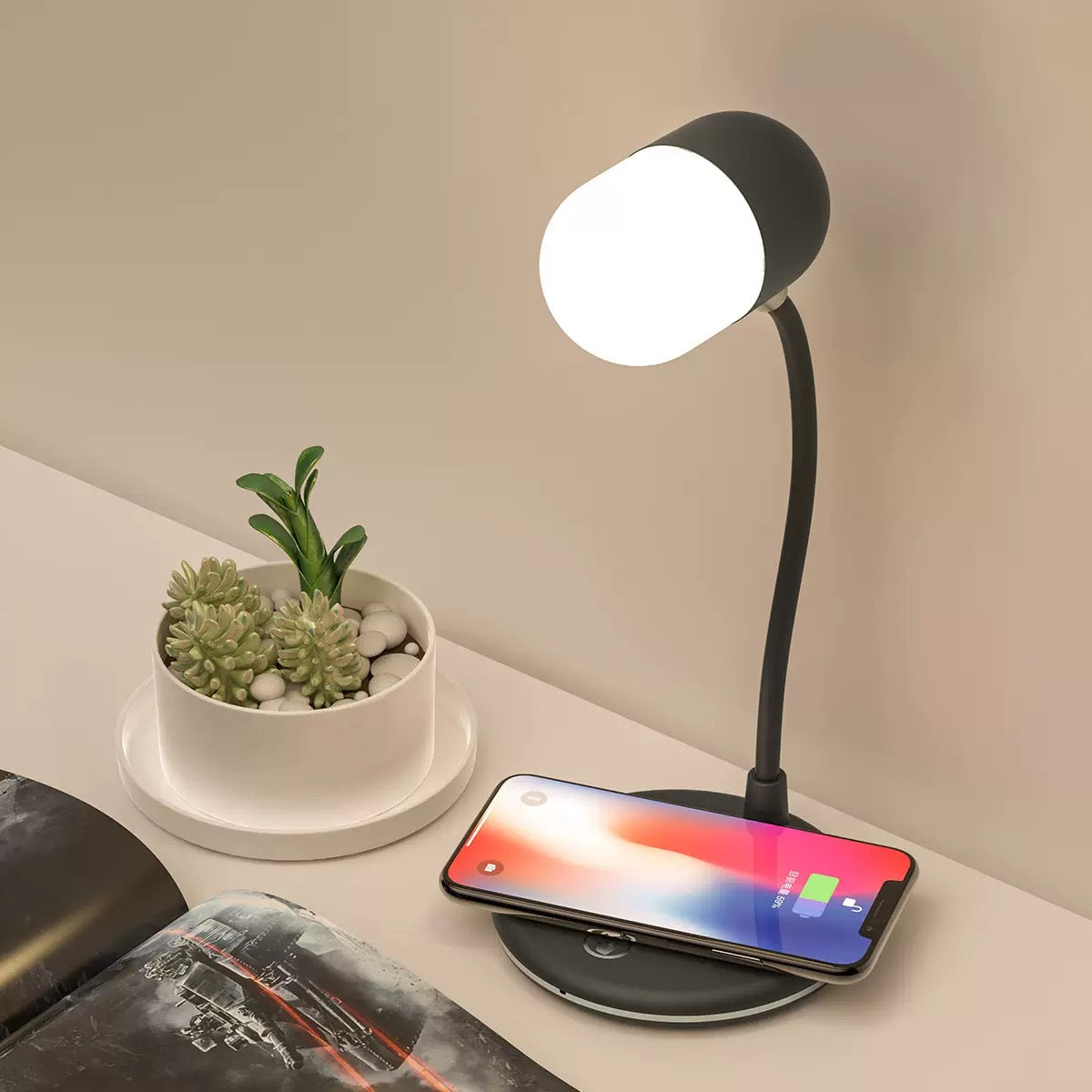 3-in-1 LED Desk Lamp with Bluetooth Speaker & Wireless Charger