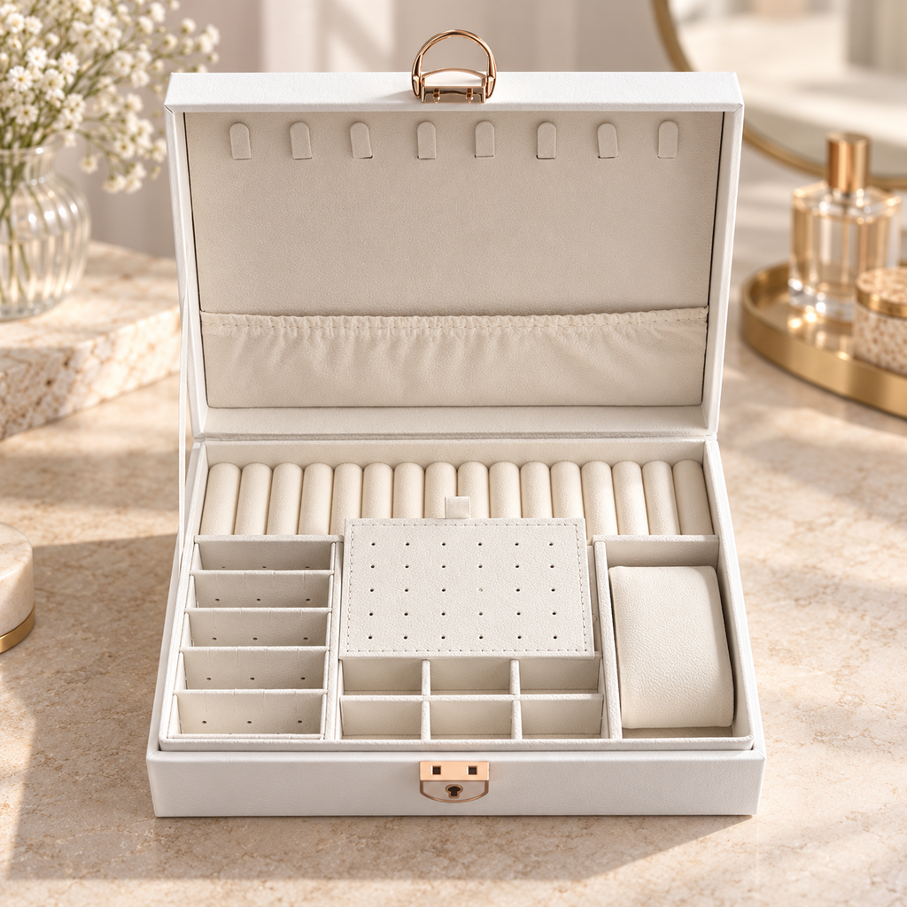 Luxury Jewellery Storage Box with Lock – White