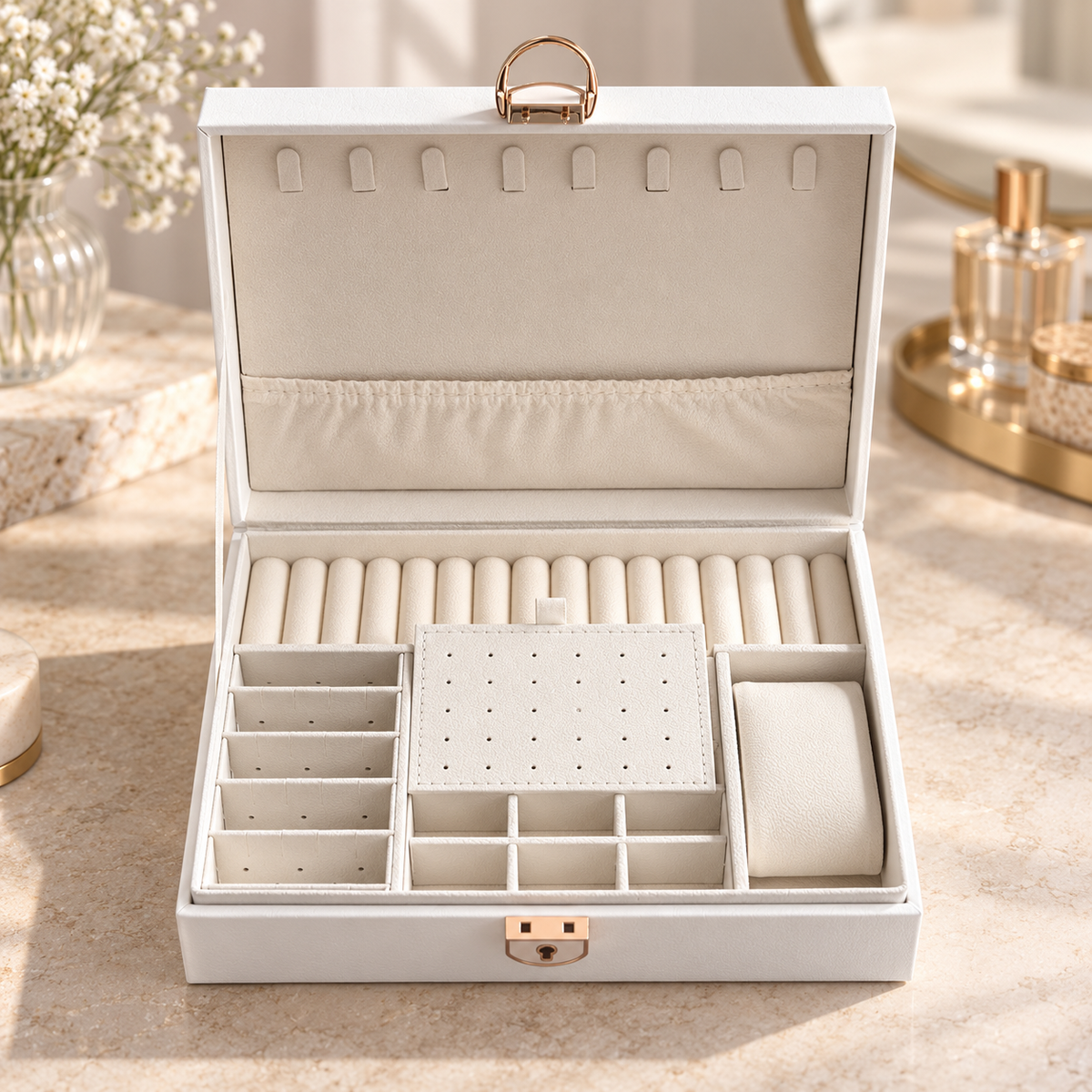Luxury Jewelry Storage Box with Lock – White