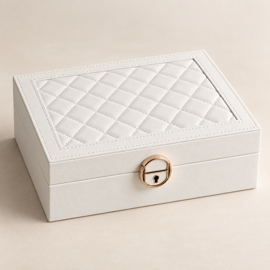 Luxury Jewellery Storage Box with Lock – White